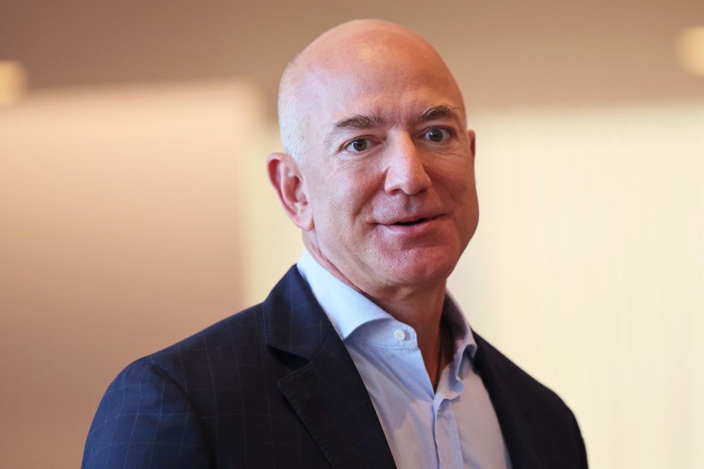 NEW YORK, NEW YORK - SEPTEMBER 20: Amazon founder Jeff Bezos arrives for his meeting with British Prime Minister Boris Johnson at the UK diplomatic residence on September 20, 2021 in New York City. The British Prime Minister is one of more than 100 heads of state or government to attend the 76th session of the UN General Assembly in person, although the size of delegations is smaller due to the Covid-19 pandemic. According to Downing Street, Johnson planned on speaking with Bezos on the tech giantâs tax r