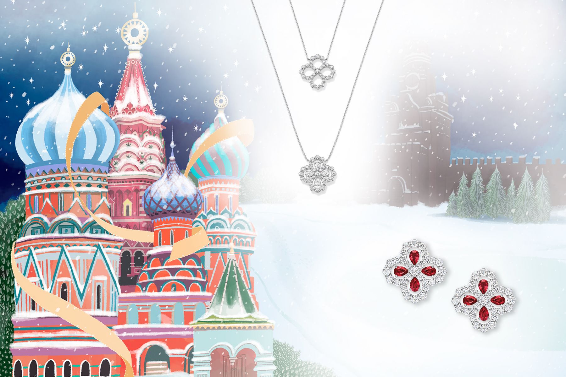 Diamond Loop Full Motif Ruby and Diamond Earrings and Pendant