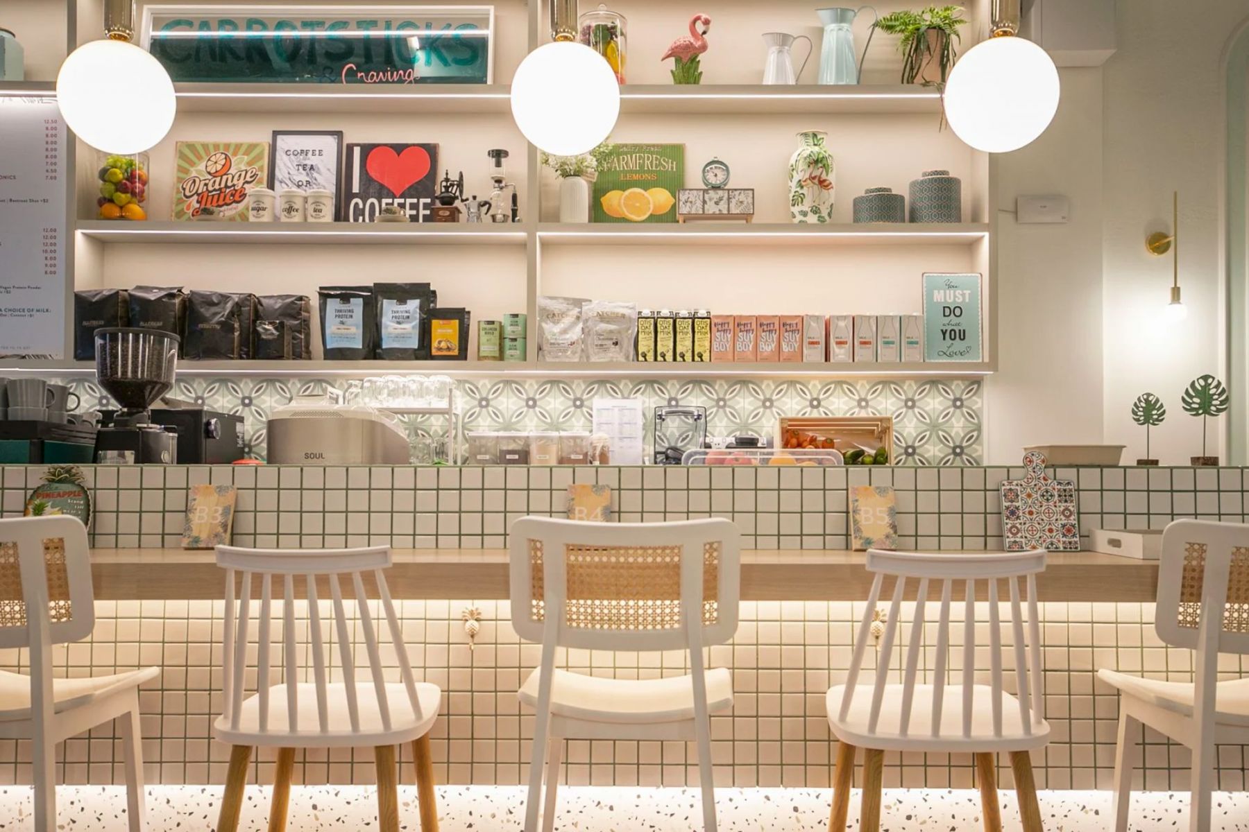 Designed by Isabelle Miaja, the third Carrotsticks & Cravings cafe is bright and airy (Image: Carrotsticks & Cravings)