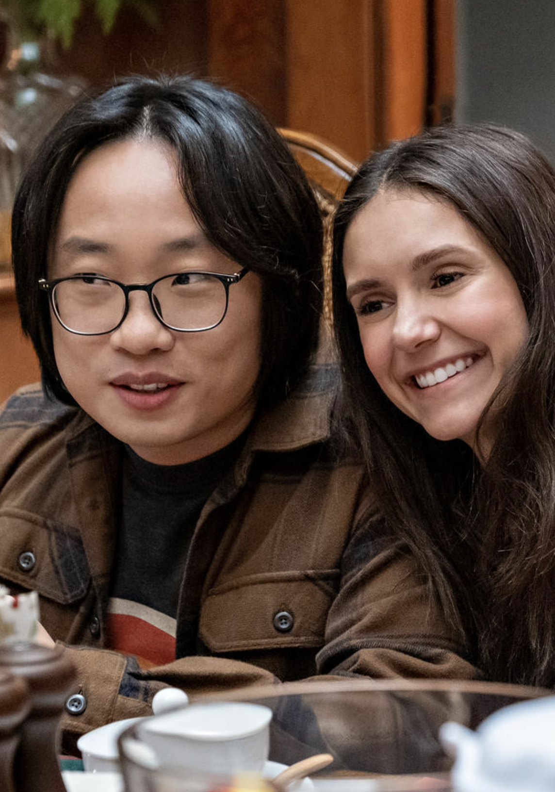 (L to R) Jimmy O Yang as Josh Lin and Nina Dobrev as Natalie Bauer in 'Love Hard'. (Photo: Bettina Strauss / Netflix)