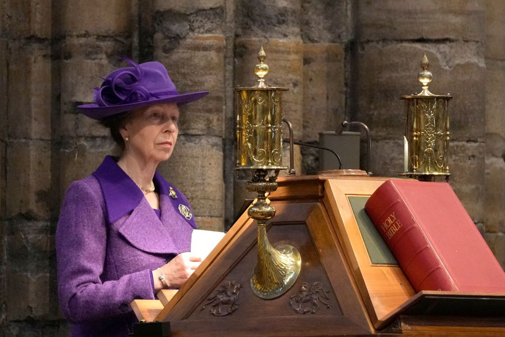 LONDON, ENGLAND - OCTOBER 12: Princess Anne, Princess Royal speaks during a service of Thanksgiving to mark the centenary of The Royal British Legion at Westminster Abbey on October 12, 2021 in London, England. (Photo by Frank Augstein - WPA Pool/Getty Images)