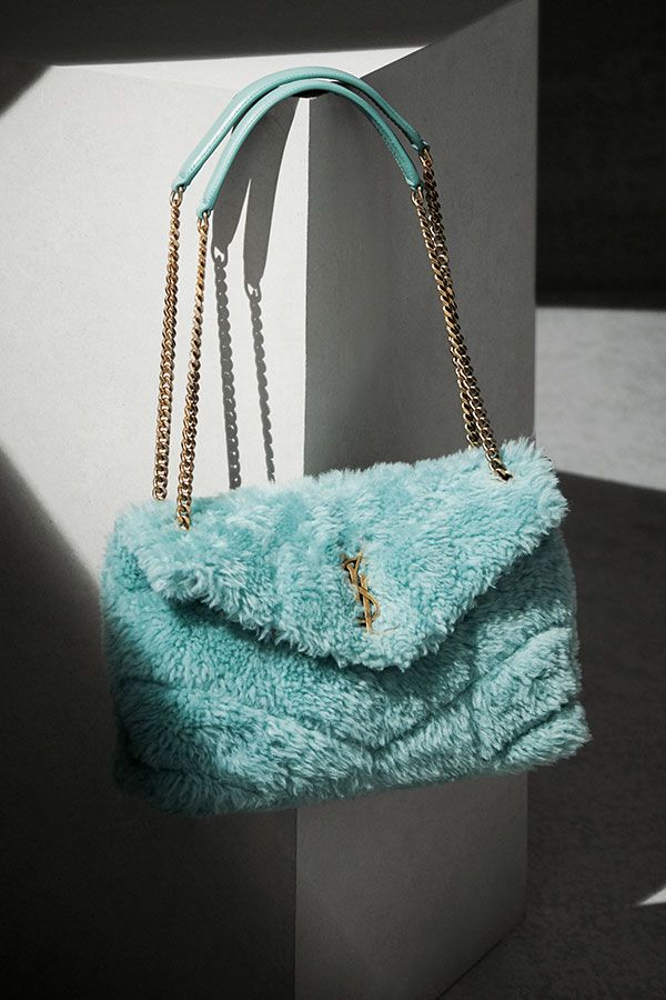 Puffer bag in merino shearling and lambskin with leather and chain strap