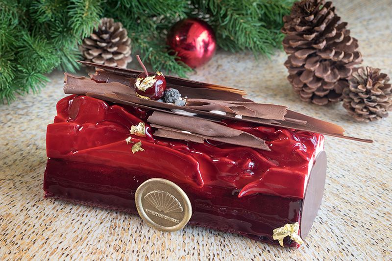 Cherry and earl grey chocolate yule log