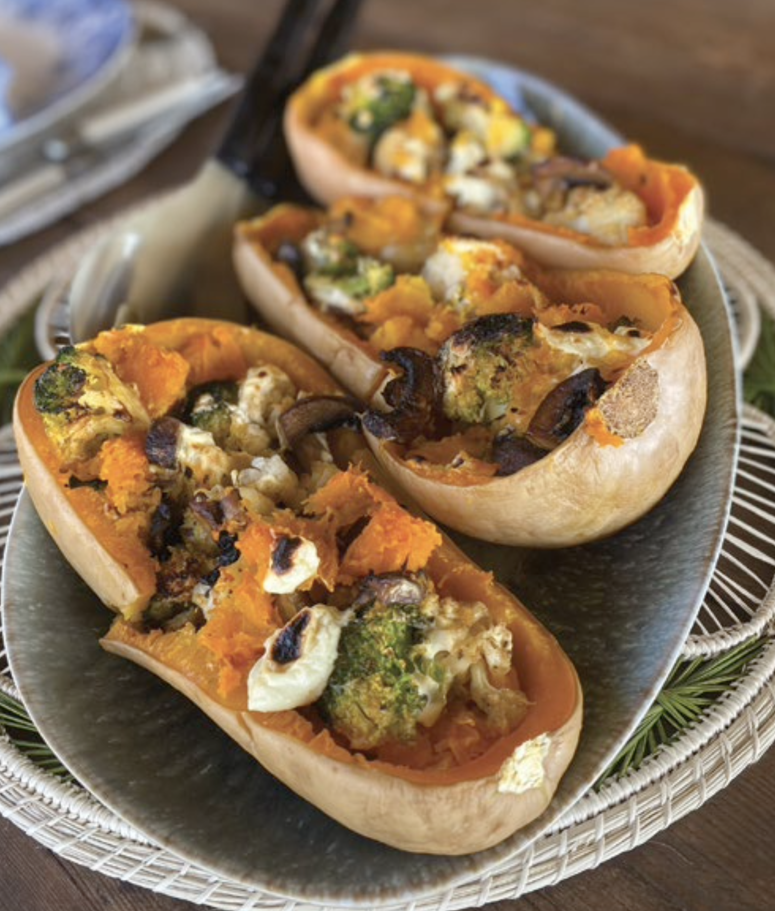 Roasted summer vegetables in South African butternut prepared by the in- house chef