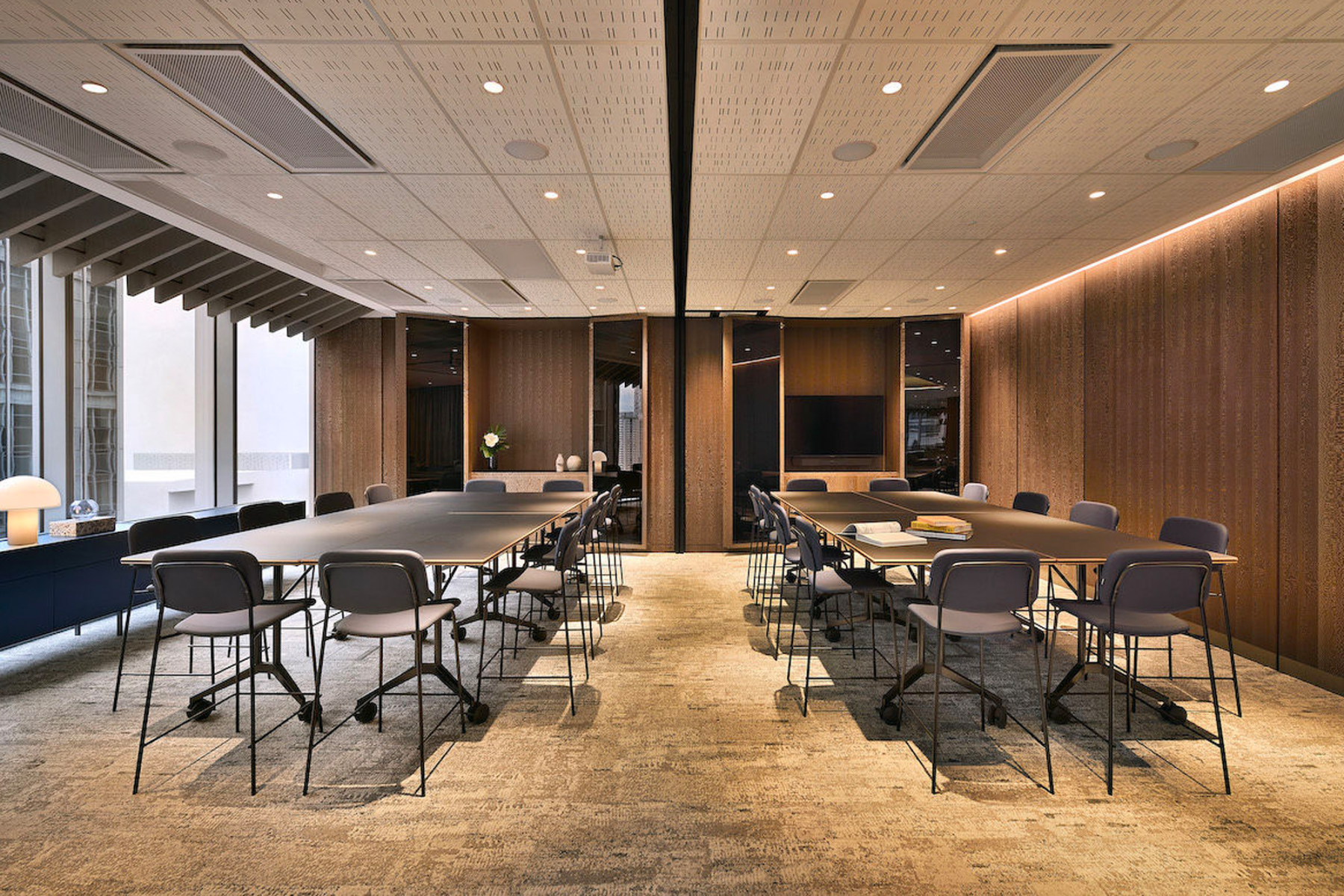 A large conference room featuring bespoke moveable tables and chairs can be converted into an event space (Image: Courtesy of The Great Room)