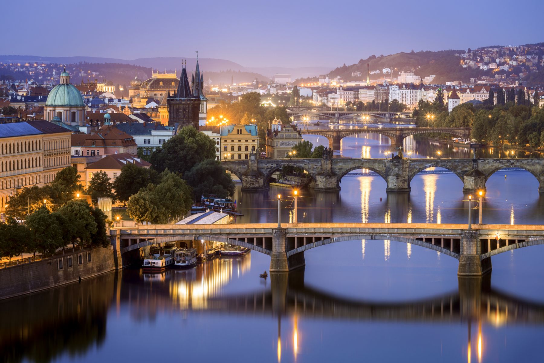 Photograph taken an hour before sunrisePhotograph taken at Letenský profil scenic pointCharles Bridge, 2nd closest