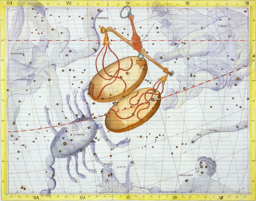 Constellation of Libra, 1729. Plate 7 from Atlas Coelestis, by John Flamsteed (1646-1710), the first Astronomer Royal. Artist Unknown. (Photo by Historica Graphica Collection/Heritage Images/Getty Images)