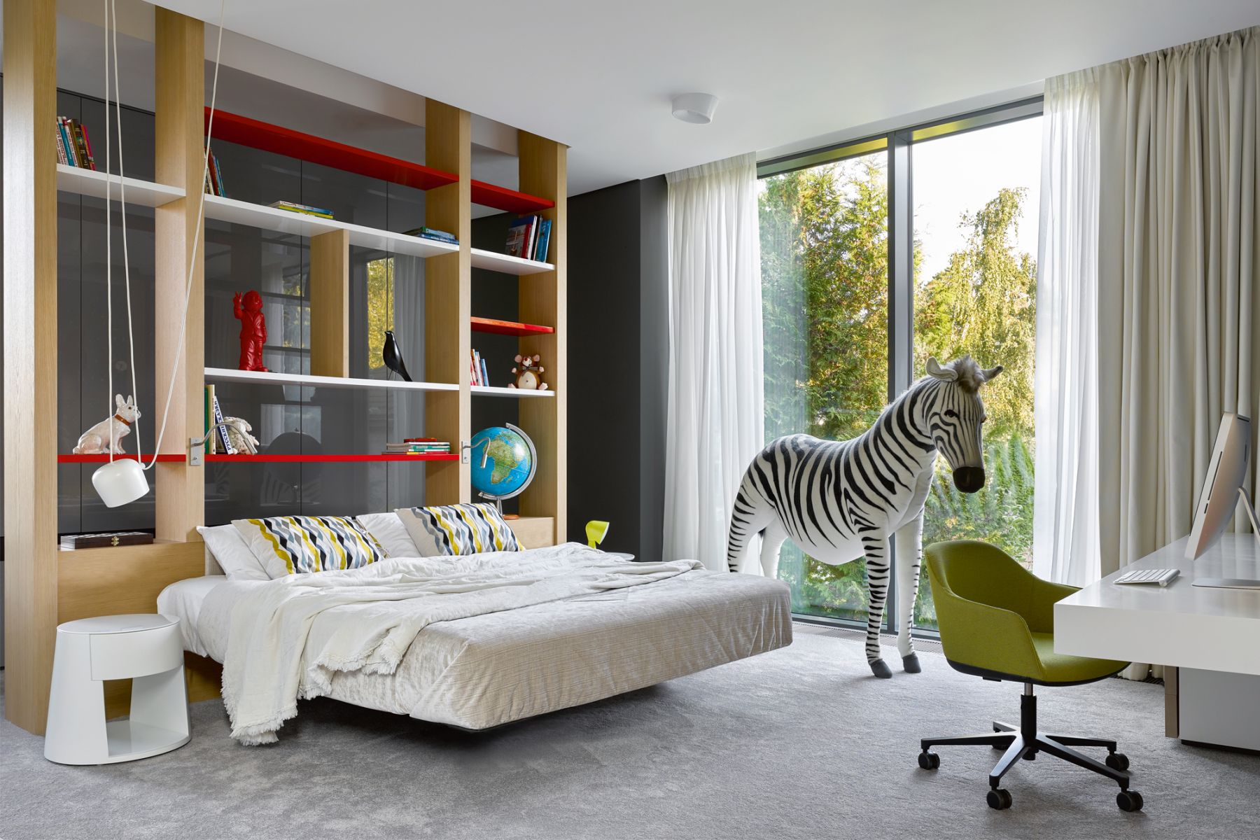Quirky additions and pops of colour on the furnishings create a lively look in the children’s bedrooms