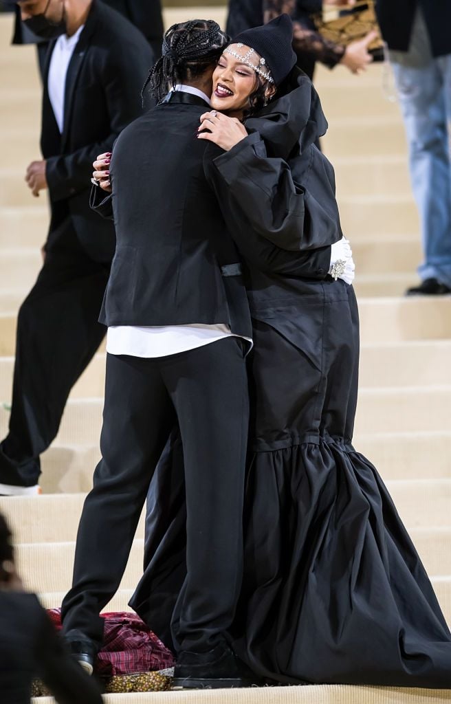 NEW YORK, NEW YORK - SEPTEMBER 13: A$AP Rocky and Rihanna attend The 2021 Met Gala Celebrating In America: A Lexicon Of Fashion at The Metropolitan Museum of Art on September 13, 2021 in New York City. (Photo by Gilbert Carrasquillo/GC Images)