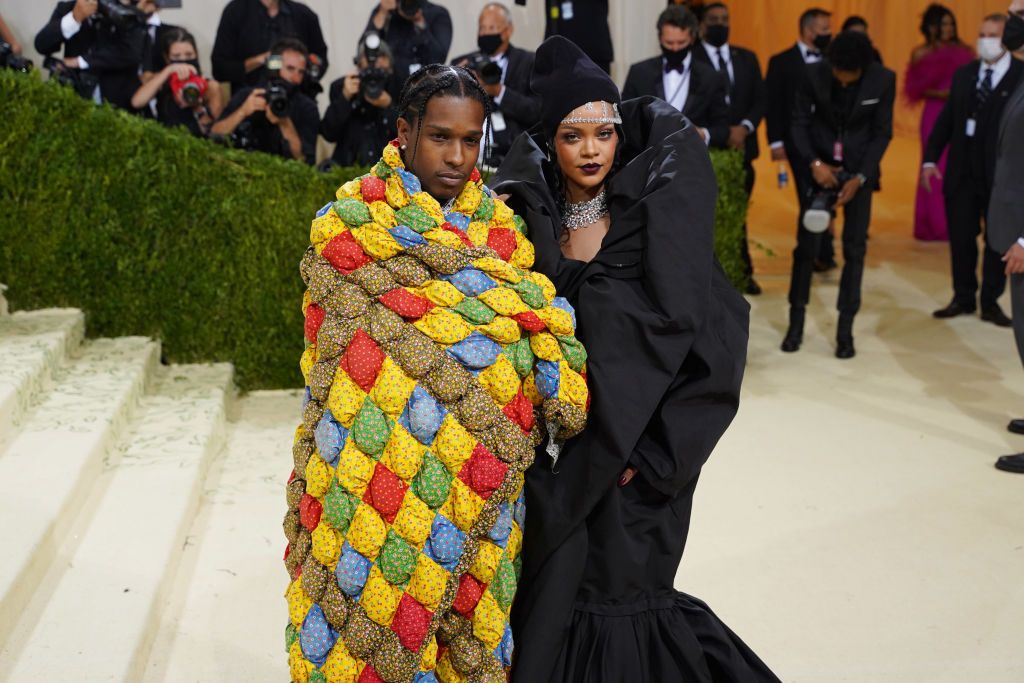 NEW YORK, NEW YORK - SEPTEMBER 13: ASAP Rocky and Rihanna attend 2021 Costume Institute Benefit - In America: A Lexicon of Fashion at the Metropolitan Museum of Art on September 13, 2021 in New York City. (Photo by Sean Zanni/Patrick McMullan via Getty Images)