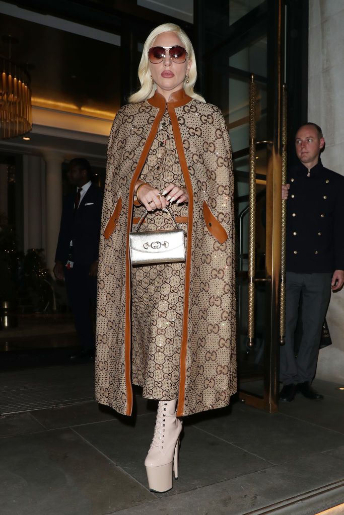 LONDON, ENGLAND - NOVEMBER 10:  Lady Gaga seen leaving the Corinthia Hotel on November 10, 2021 in London, England. (Photo by Neil Mockford/Ricky Vigil M/GC Images)