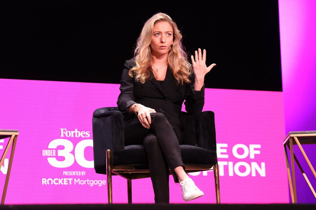 DETROIT, MICHIGAN - OCTOBER 11: Whitney Wolfe Herd speaks during the 2021 Forbes 30 Under 30 Summit at Detroit Opera House on October 11, 2021 in Detroit, Michigan. (Photo by Taylor Hill/Getty Images)