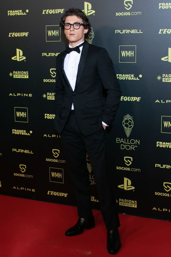 PARIS, FRANCE - NOVEMBER 29: Actor Tom Holland attends the Ballon D'Or photocall at Theatre du Chatelet on November 29, 2021 in Paris, France. (Photo by Marc Piasecki/WireImage)