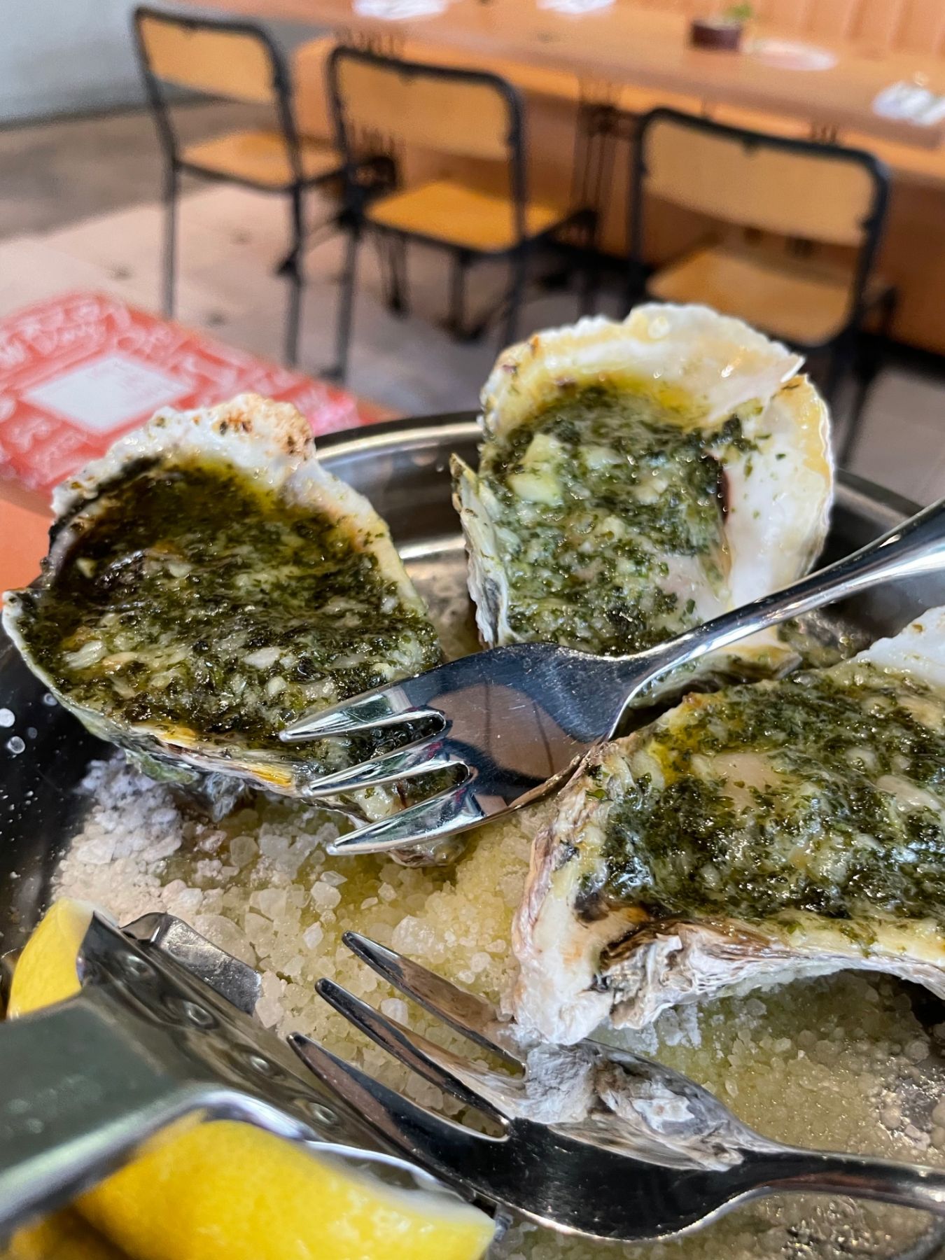 Chef Kalel Chan's version of an escargot—oysters, butter, garlic, and parsley