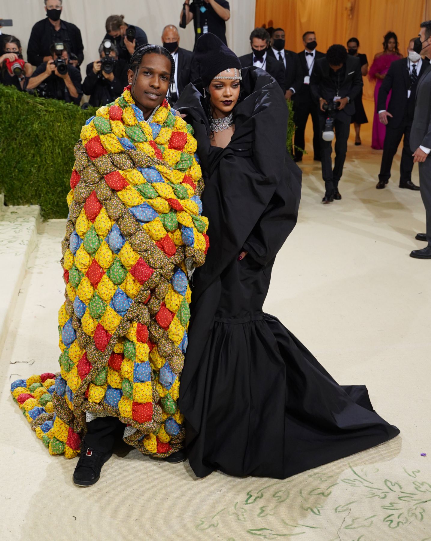 NEW YORK, NEW YORK - SEPTEMBER 13: ASAP Rocky and Rihanna attend 2021 Costume Institute Benefit - In America: A Lexicon of Fashion at the Metropolitan Museum of Art on September 13, 2021 in New York City. (Photo by Sean Zanni/Patrick McMullan via Getty Images)