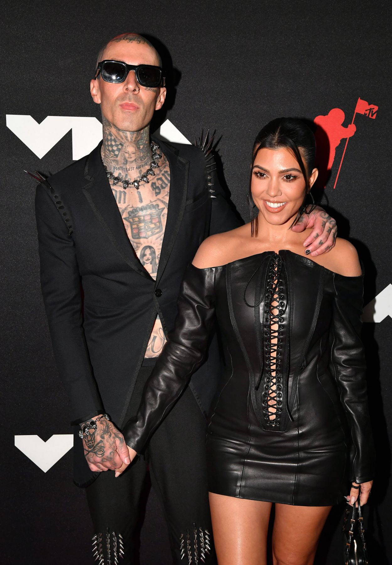 NEW YORK, NEW YORK - SEPTEMBER 12: (L-R) Travis Barker and Kourtney Kardashian attends the 2021 MTV Video Music Awards at Barclays Center on September 12, 2021 in the Brooklyn borough of New York City. (Photo by Jeff Kravitz/MTV VMAs 2021/Getty Images for MTV/ViacomCBS)