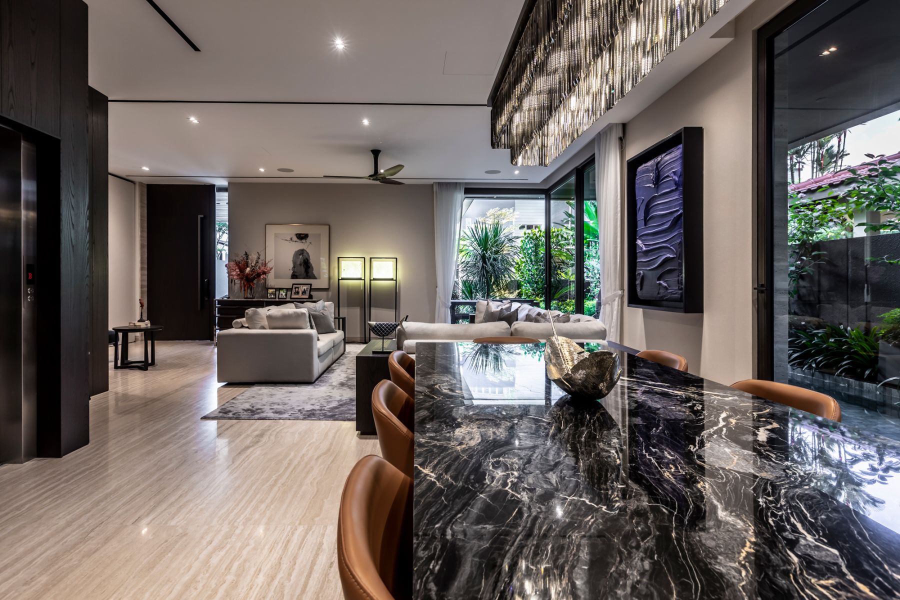 The result of the connected living and dining areas is ample social space for gatherings with close friends.