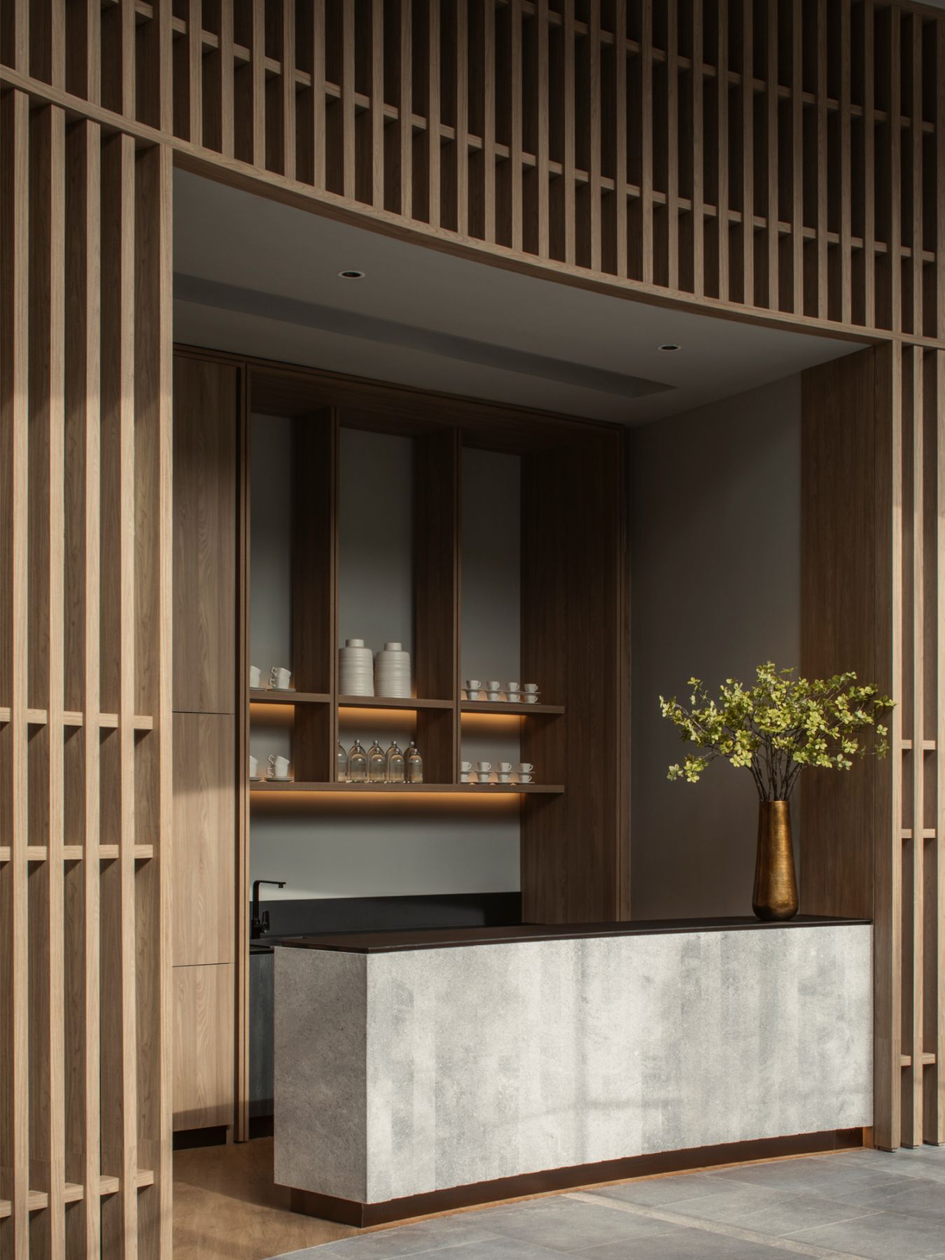 The design team made modern references to Japanese sensibilities with natural materials and textures