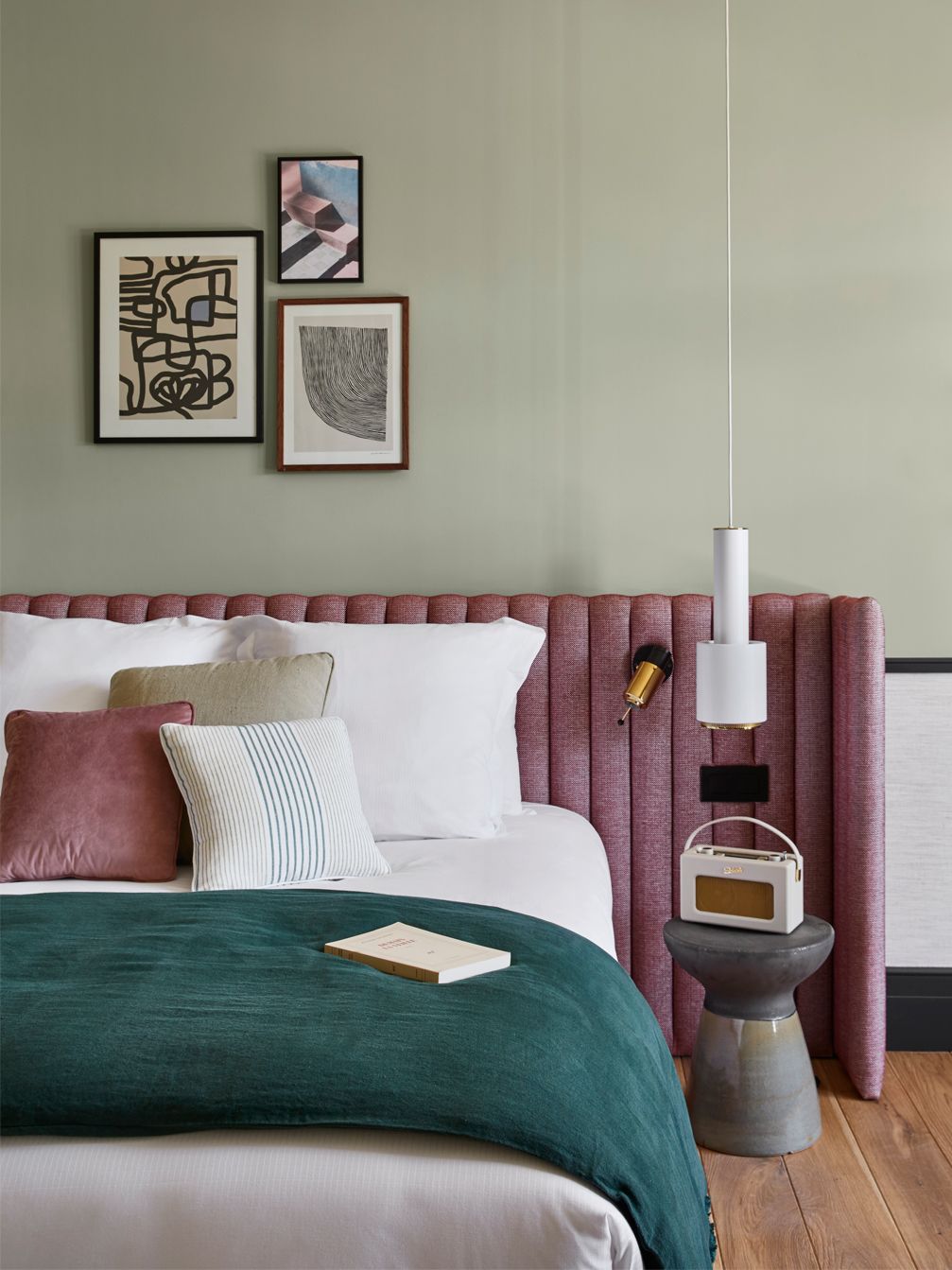 The duo dressed this bedroom in the Hôtel Ultimate Provence with a soothing colour palette