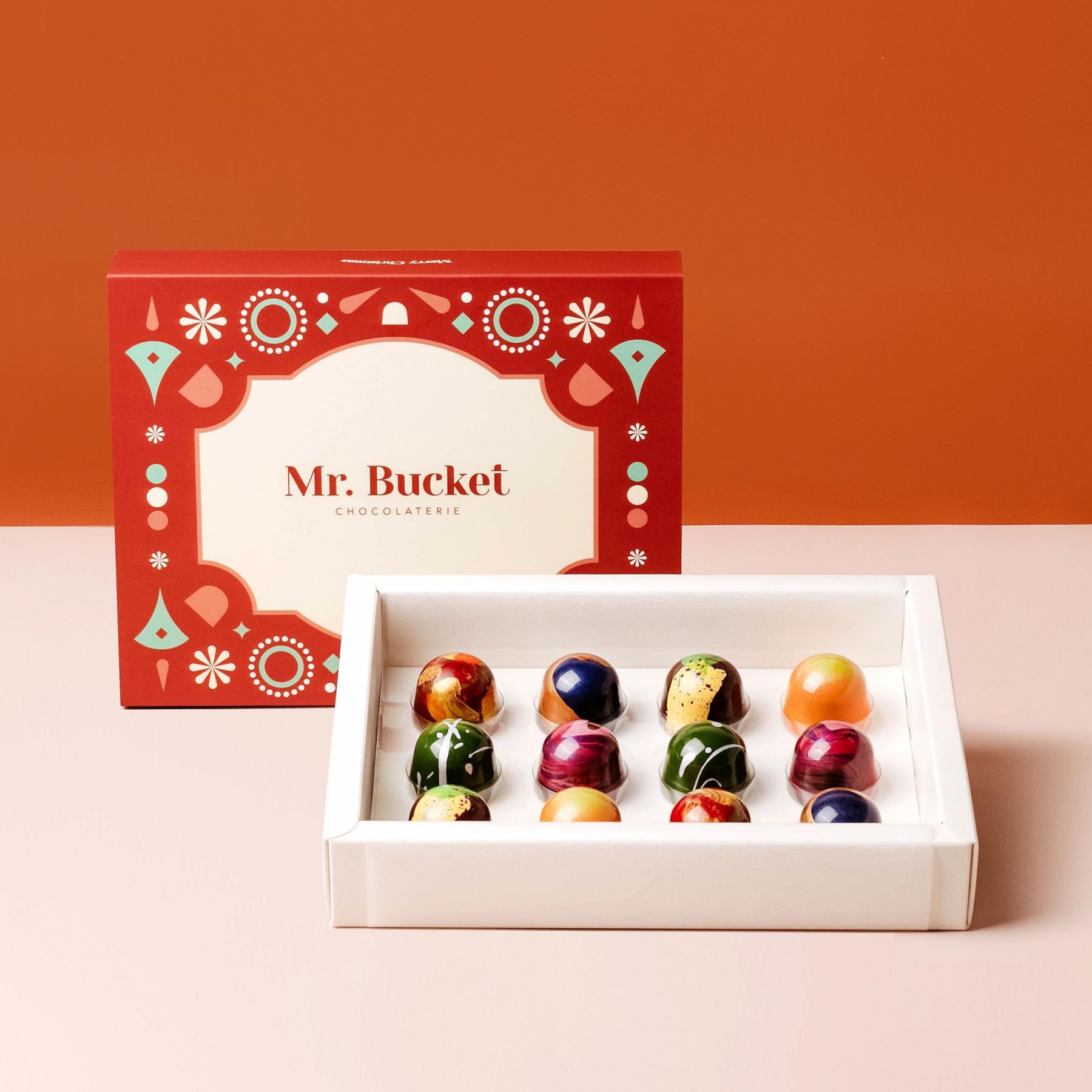 Mr. Bucket Chocolaterie Box of 12 Festive Bon Bons