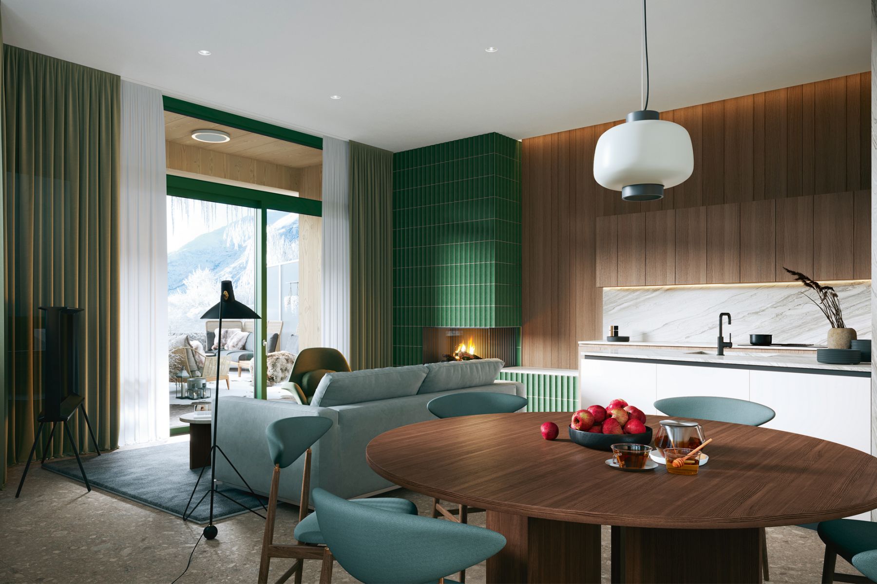 This apartment in Silva, a residential block in Andermatt Swiss Alps, looks out to scenic mountain views