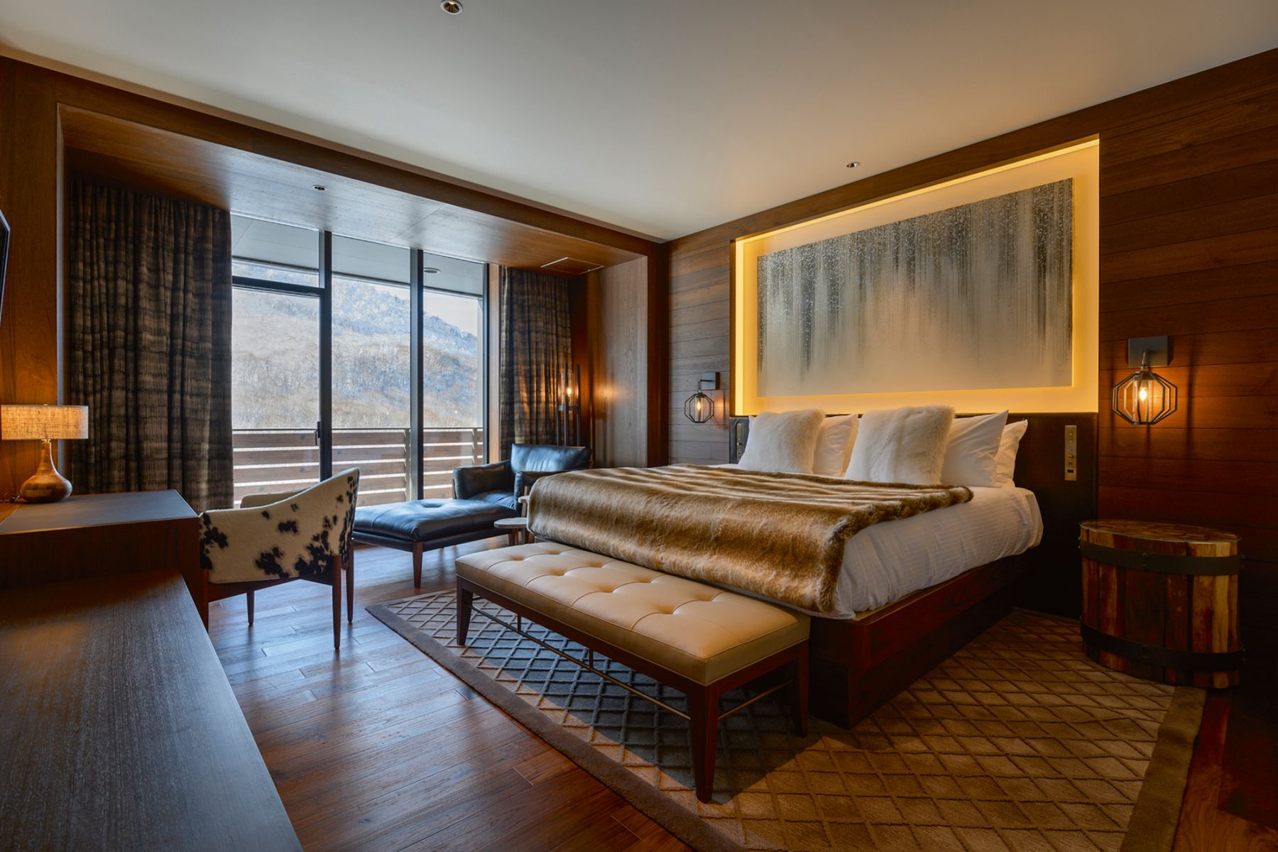 A cosy bedroom in an apartment in Yu Kiroro ski development in Hokkaido, Japan