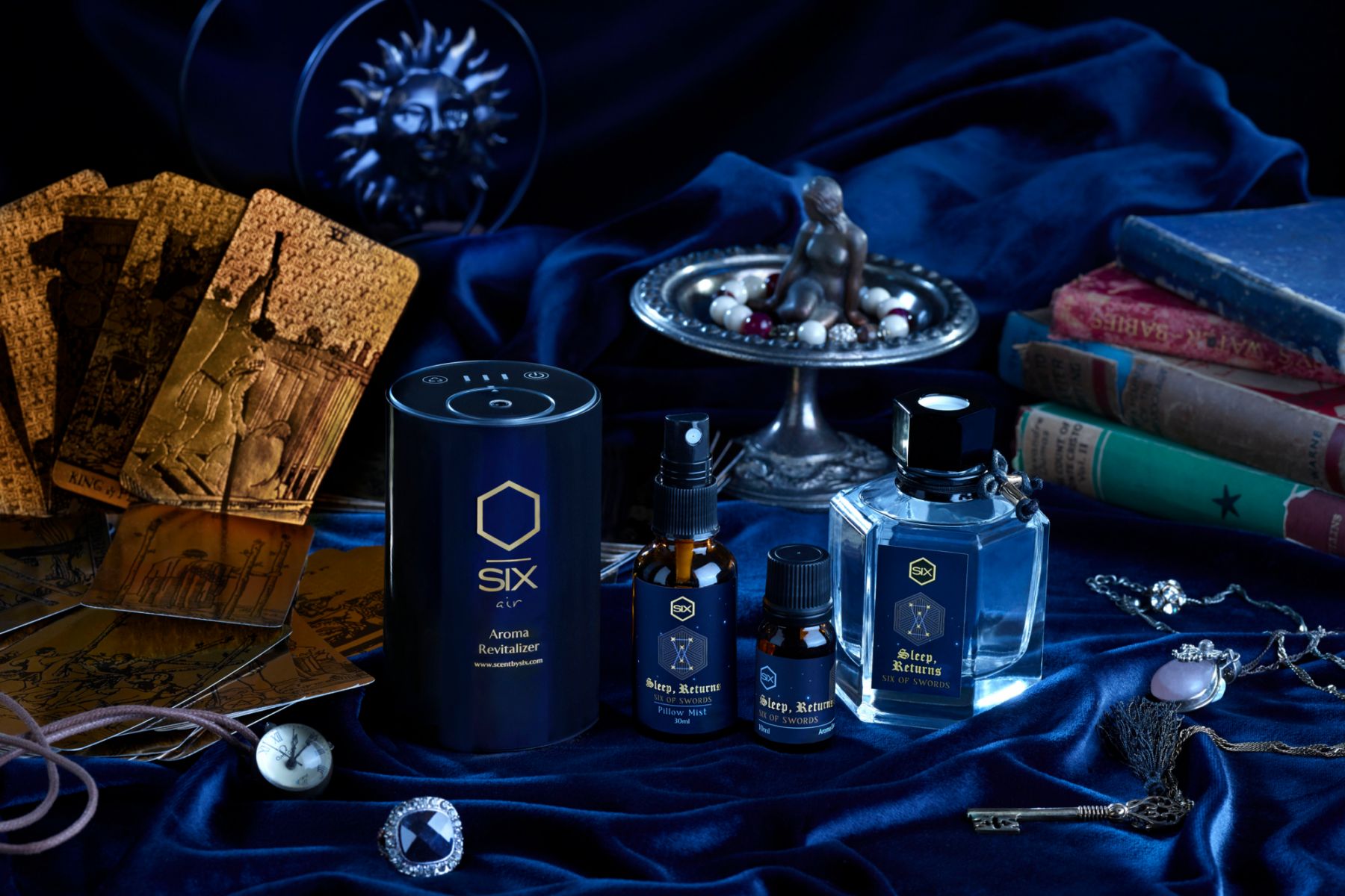 Sleep, Returns by Scent by Six comprises of a reed diffuser, a pillow mist, a mini nebuliser set with aroma essence, and individual bottles of aroma essence (Image: Scent by Six)