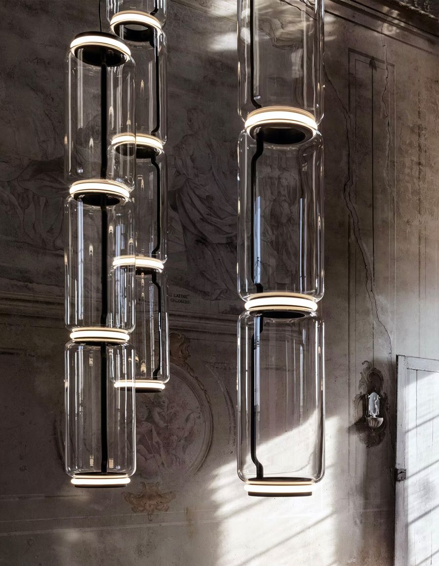 The different modules can be stacked together to form a statement lighting piece