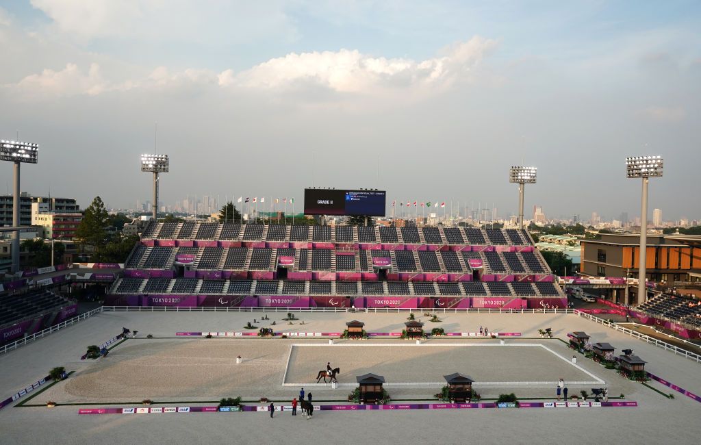 A general view of the action during The Dressage Individual Test - Grade Two during day two of the Tokyo 2020 Paralympic Games at The Equestrian Park in Japan. Picture date: Thursday August 26, 2021. (Photo by John Walton/PA Images via Getty Images)