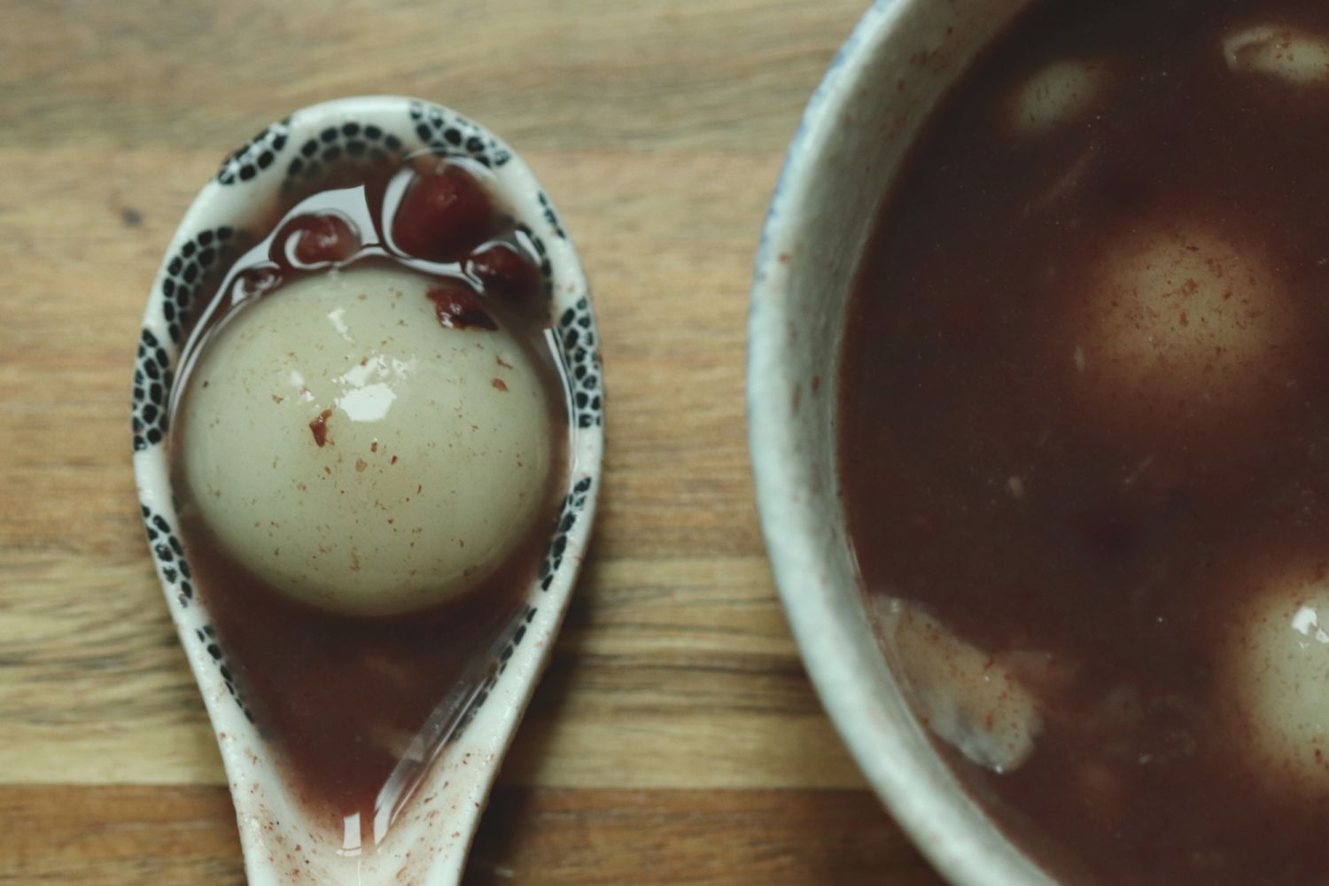 Traditional Chinese food for Chinese New Year celebration - Tangyuan in Red Bean Soup