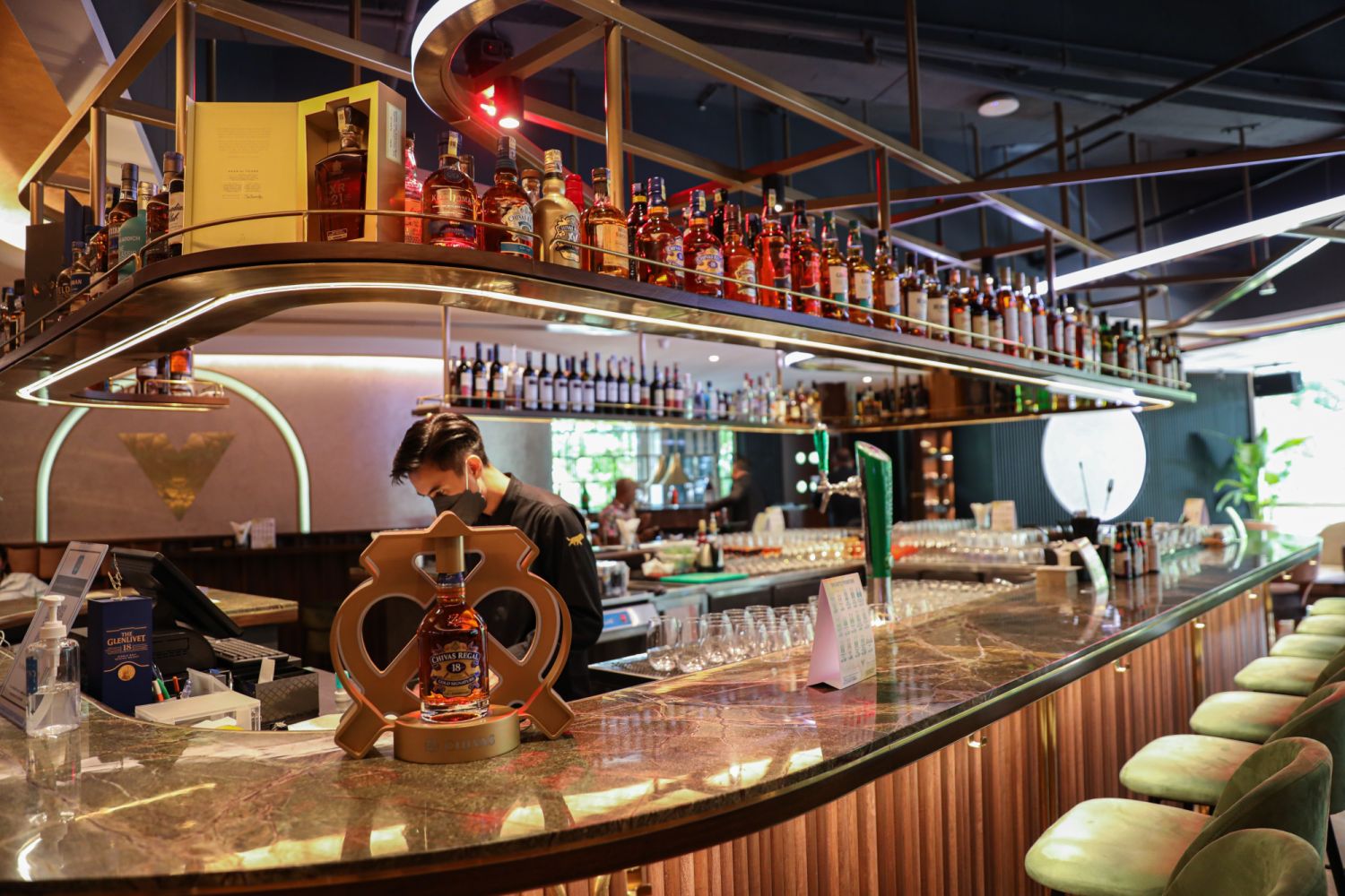 The bar at V's Lounge