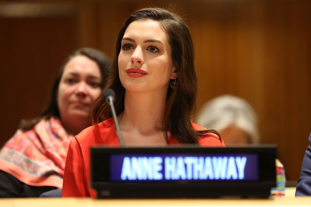 NEW YORK, NY - MARCH 08: Actress and Global Goodwill Ambassador Anne Hathaway attends the "Women in the Changing World of Work: Planet 50-50 by 2030" at 2017 International Women's Day at United Nations Headquarters on March 8, 2017 in New York City. (Photo by Monica Schipper/WireImage)