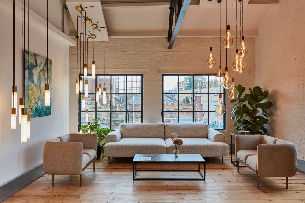 Seating without cushions at Tala Studios. Tala Studios, London, United Kingdom. Architect: Archer Architects, 2018.. (Photo by: Ed Reeve/View Pictures/Universal Images Group via Getty Images)