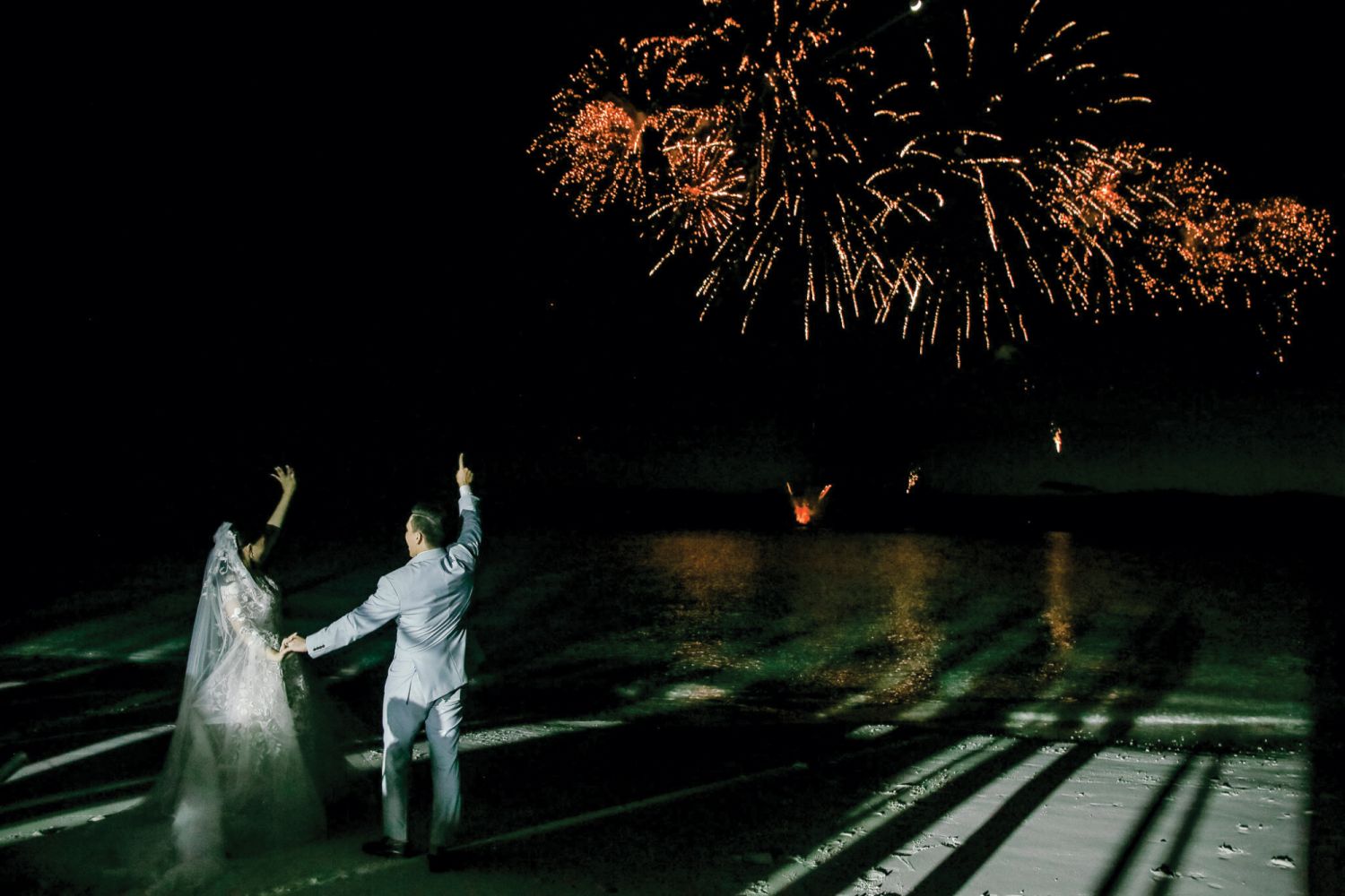 A beautiful fireworks display on the island