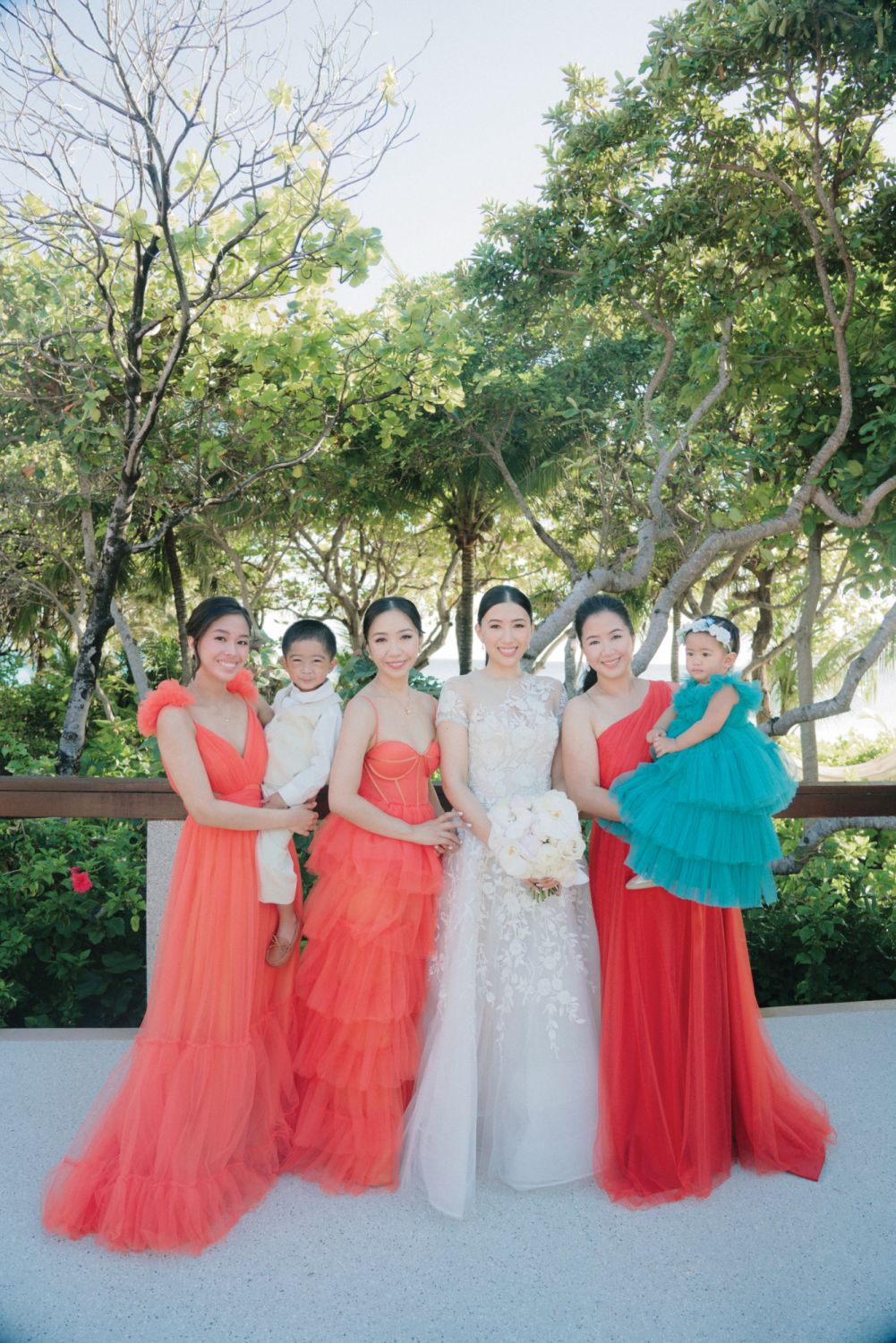 The bride with her bridesmaids and matron of honour: Margaux Rizada with son Rafael, Ciara Montalla, Mae Rizada with daughter Yana