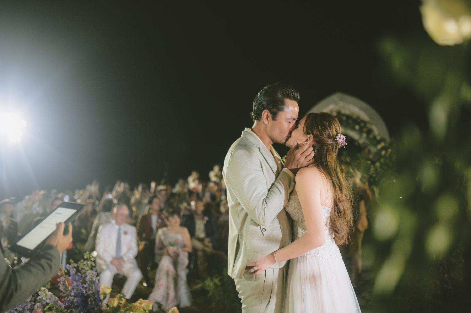 The couple’s romantic first kiss as newlyweds