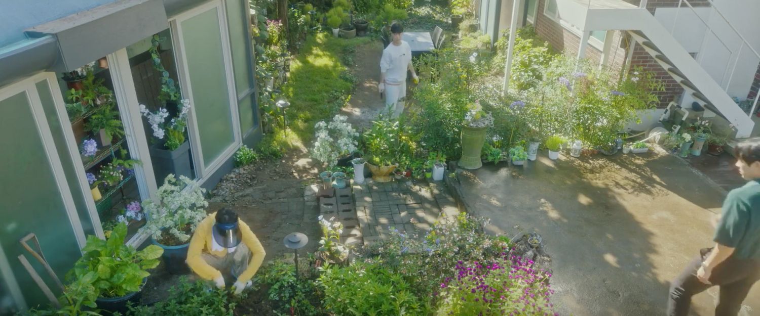 His mini outdoor garden is teeming with fresh flowers and plants