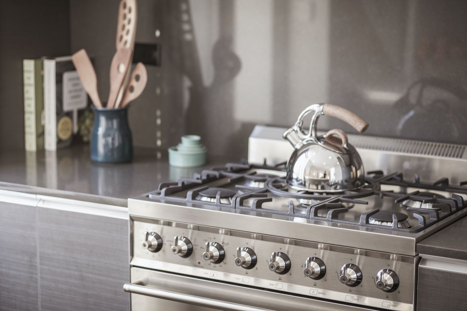 Tea kettle on the stove in a kitchen