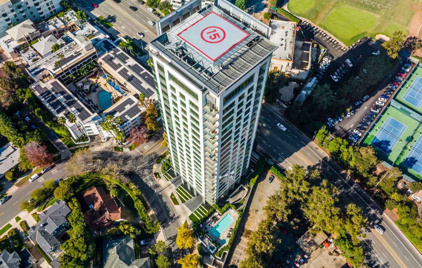 Besides stunning views of its lush surroundings, the exclusive building also features a helipad