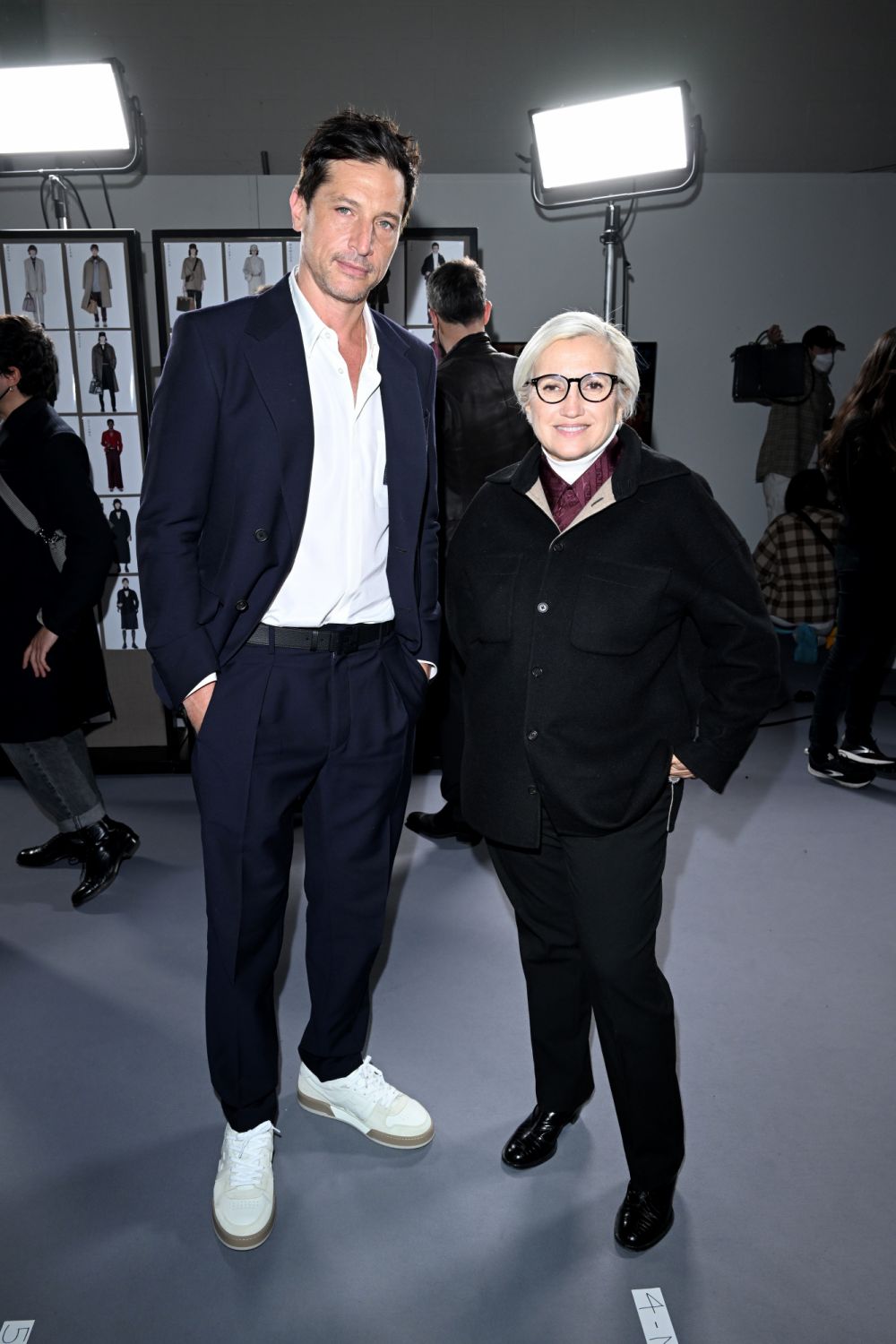 MILAN, ITALY - JANUARY 15: Simon Rex and designer Silvia Venturini Fendi are seen at the backstage of Fendi Fashion show on on January 15, 2022 in Milan, Italy. (Photo by Daniele Venturelli/Daniele Venturelli/Getty Images for Fendi )