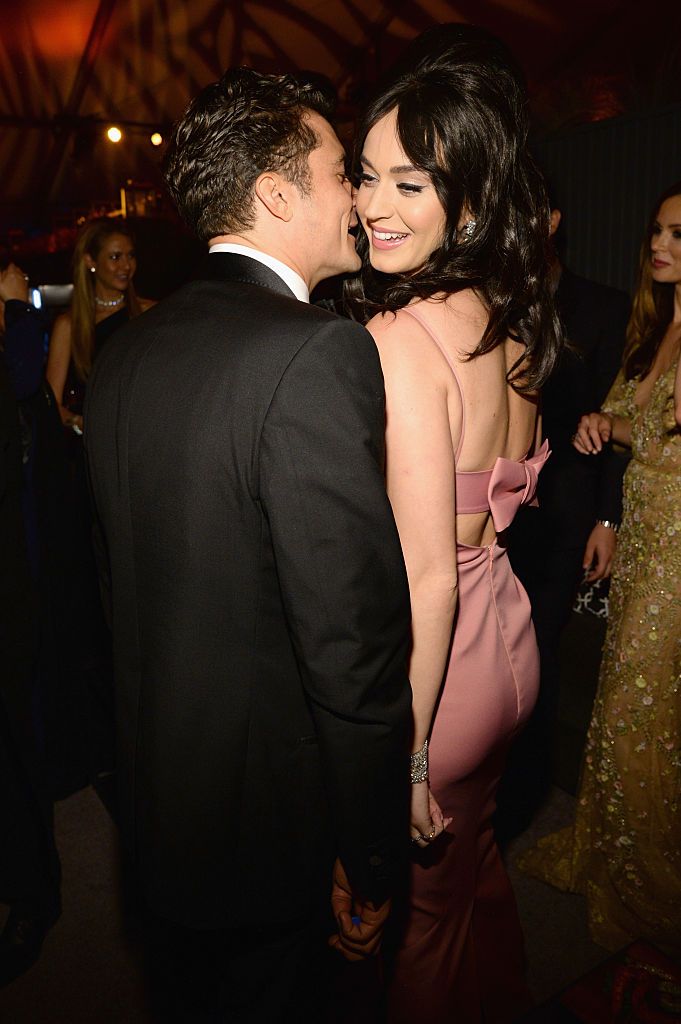 BEVERLY HILLS, CA - JANUARY 10:  Orlando Bloom and Katy Perry attend The Weinstein Company and Netflix Golden Globe Party, presented with DeLeon Tequila, Laura Mercier, Lindt Chocolate, Marie Claire and Hearts On Fire at The Beverly Hilton Hotel on January 10, 2016 in Beverly Hills, California.  (Photo by Kevin Mazur/Getty Images for The Weinstein Company)