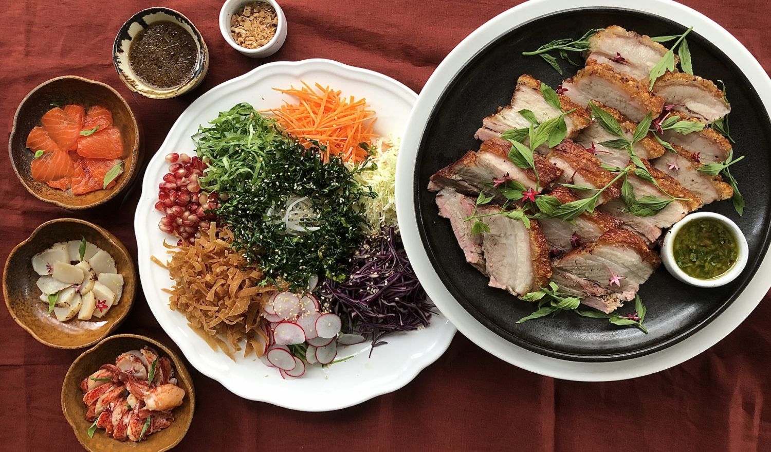Prosperity Yee Sang and Slow Roasted Sanbanto Pork Belly (Photo: Gooddam)