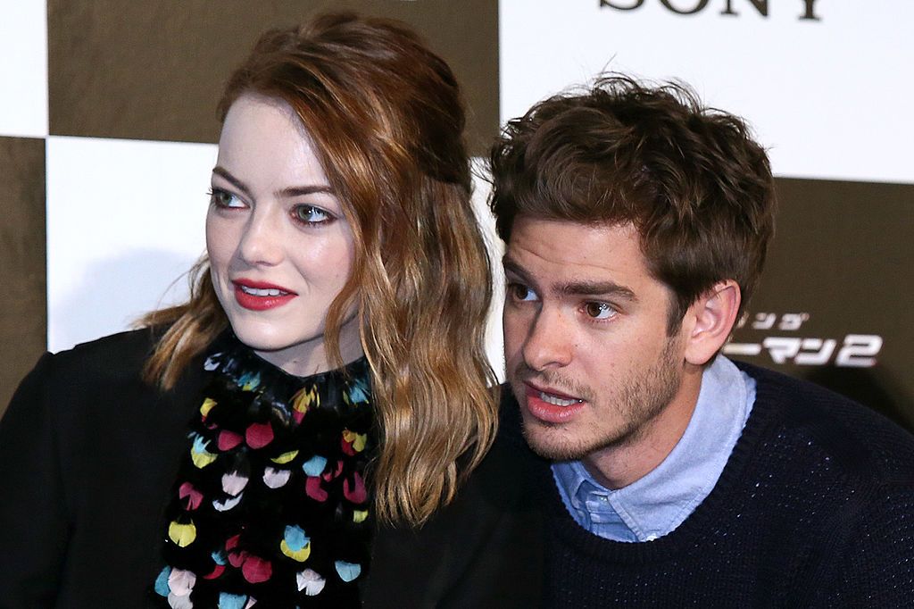 TOKYO, JAPAN - MARCH 31: Actors Emma Stone (L) and Andrew Garfield attend "The Amazing Spider-Man 2: Rise Of Electro" press conference on March 31, 2014 in Tokyo, Japan. (Photo by Ken Ishii/Getty Images)