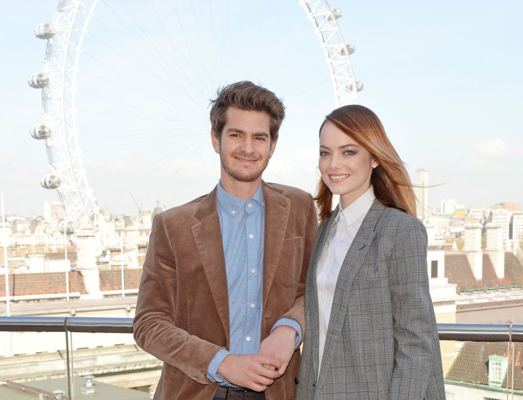 LONDON, ENGLAND - APRIL 09: Andrew Garfield (L) and Emma Stone attend "The Amazing Spider-Man 2" photocall at Park Plaza Westminster Bridge Hotel on April 9, 2014 in London, England. (Photo by David M. Benett/WireImage)