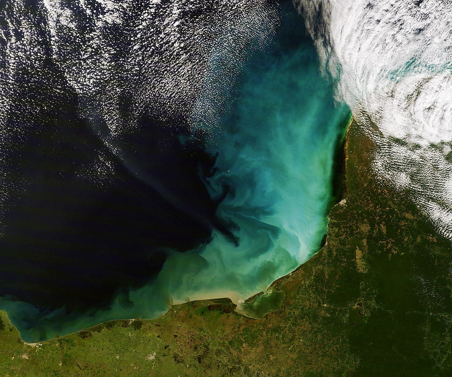 A burst of colour lights the shallow waters of the Gulf of Mexico off the Yucatan Peninsula. (Photo: NASA Earth Observatory / Wikimedia Commons)