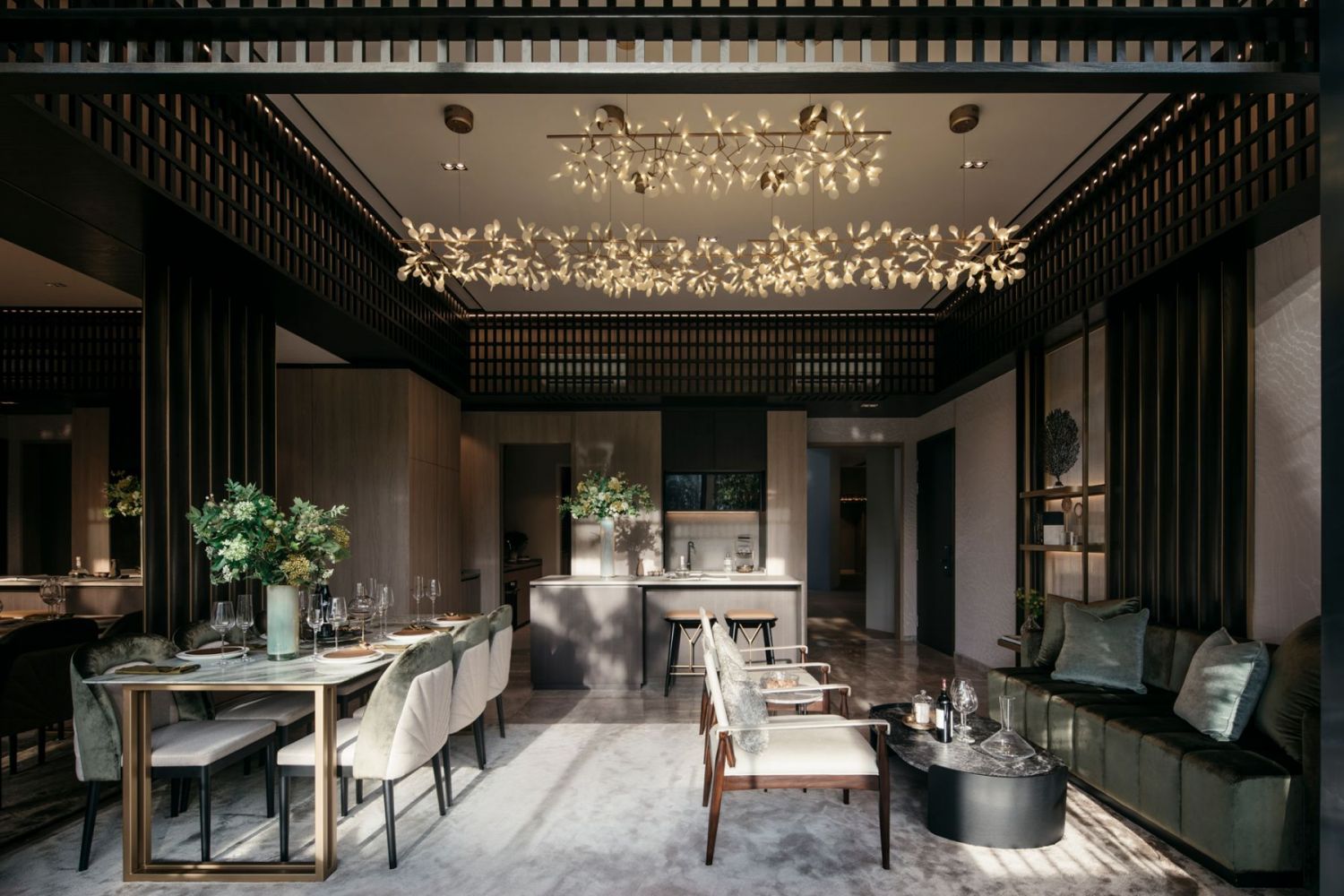 This large open-plan living space within the four-bedroom apartment emanates tranquility with its Japanese aesthetics (Photography: Marc Tan/Studio Periphery)