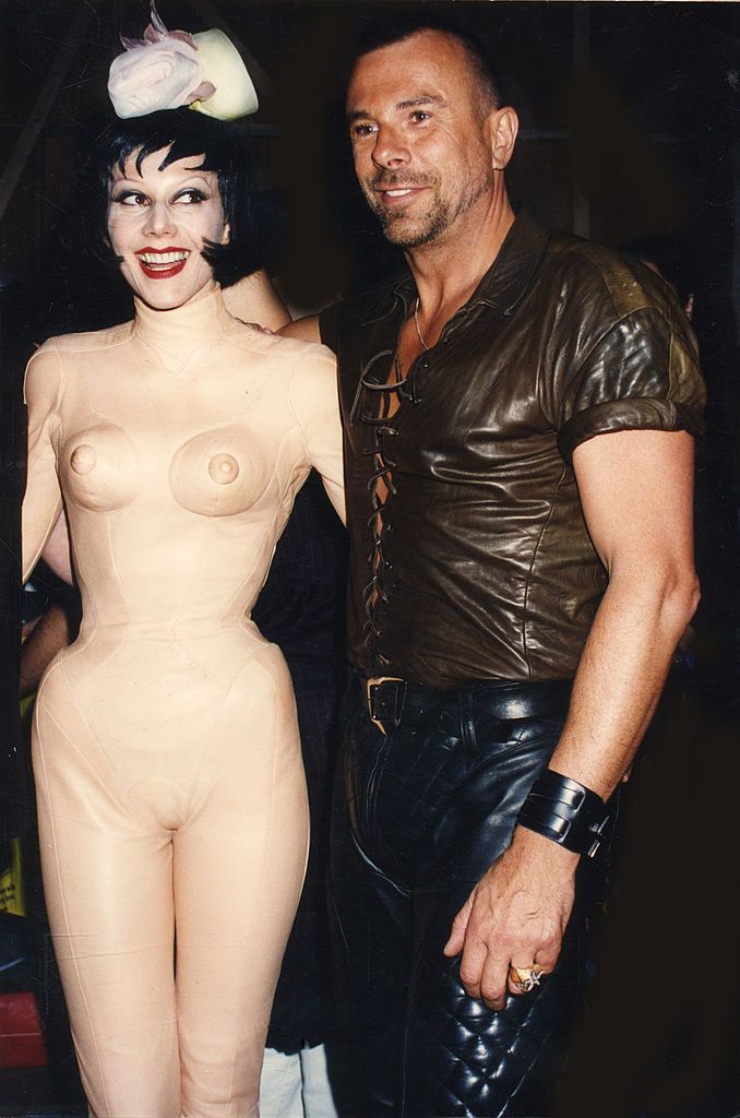 Susanne Bartsch and designer Thierry Mugler at Barsch Fashion Show/Wedding, held at the Hammerstein Ballroom, New York, ca.1990s. (Photo by Rose Hartman/Getty Images)