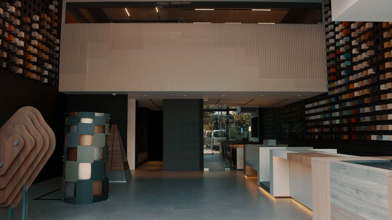 The Arova showroom features a 'Pixel City' that acts as a three-dimensional material library