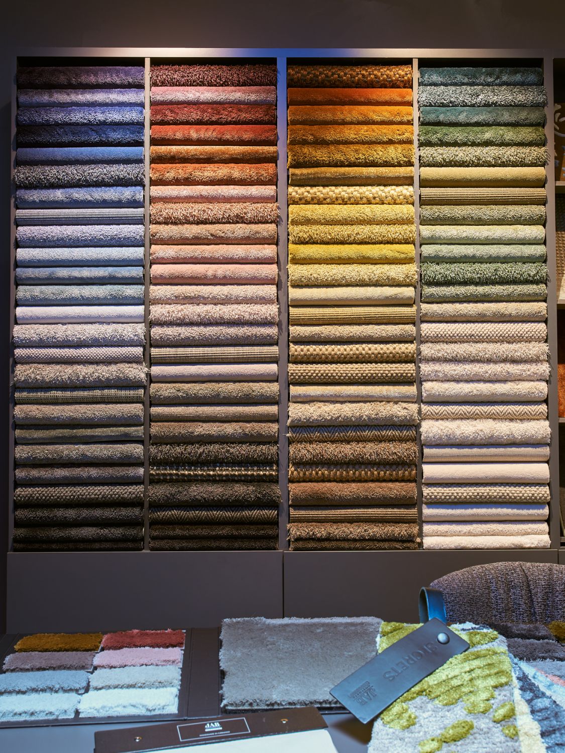 The boutique's Fabric Bar is a colourful display of upholstery textiles