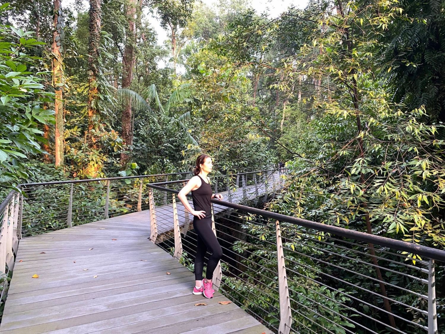 Mollie Jean de Dieu exercising in the Singapore Botanic Gardens